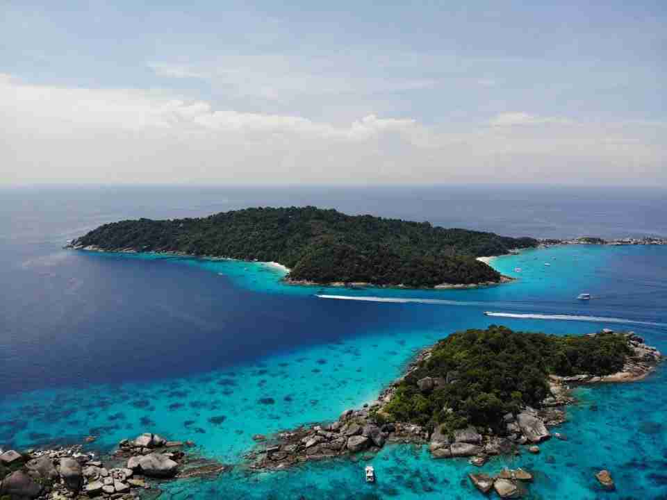 Aerial view of the Similan Islands and turquoise sea